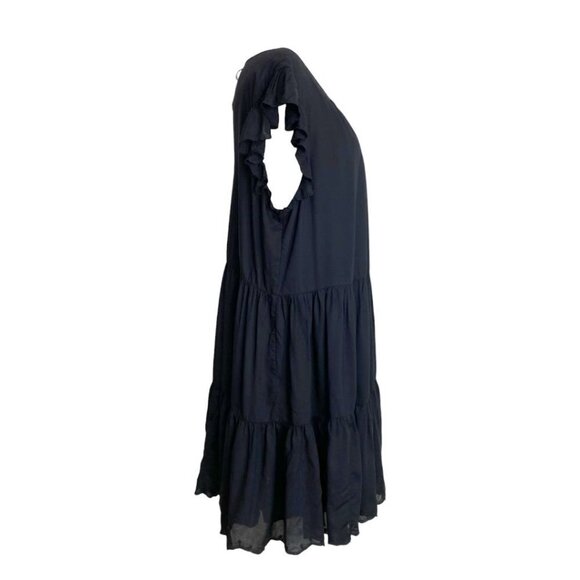 ARITZIA WILFRED SIDONIE RUFFLE LOOSE FIT MINI BOHO DRESS IN BLACK - Picture 5 of 10